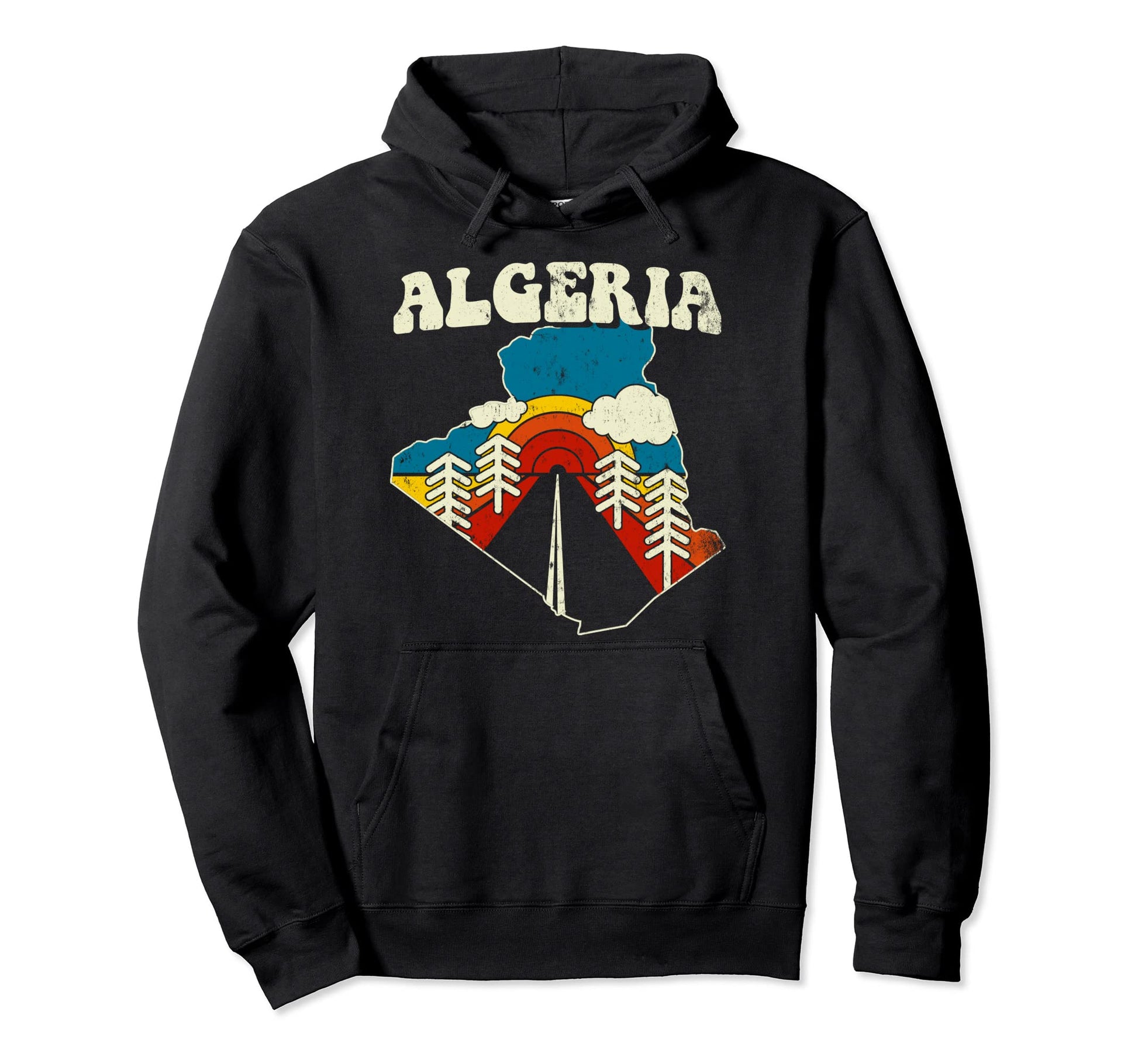 Algeria Algerian Country Rainbow 70S Map Hoodie - Fun Novelty Design Unisex - T-Shirt, Sweatshirt, Hoodie