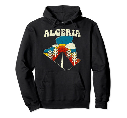 Algeria Algerian Country Rainbow 70S Map Hoodie - Fun Novelty Design Unisex - T-Shirt, Sweatshirt, Hoodie