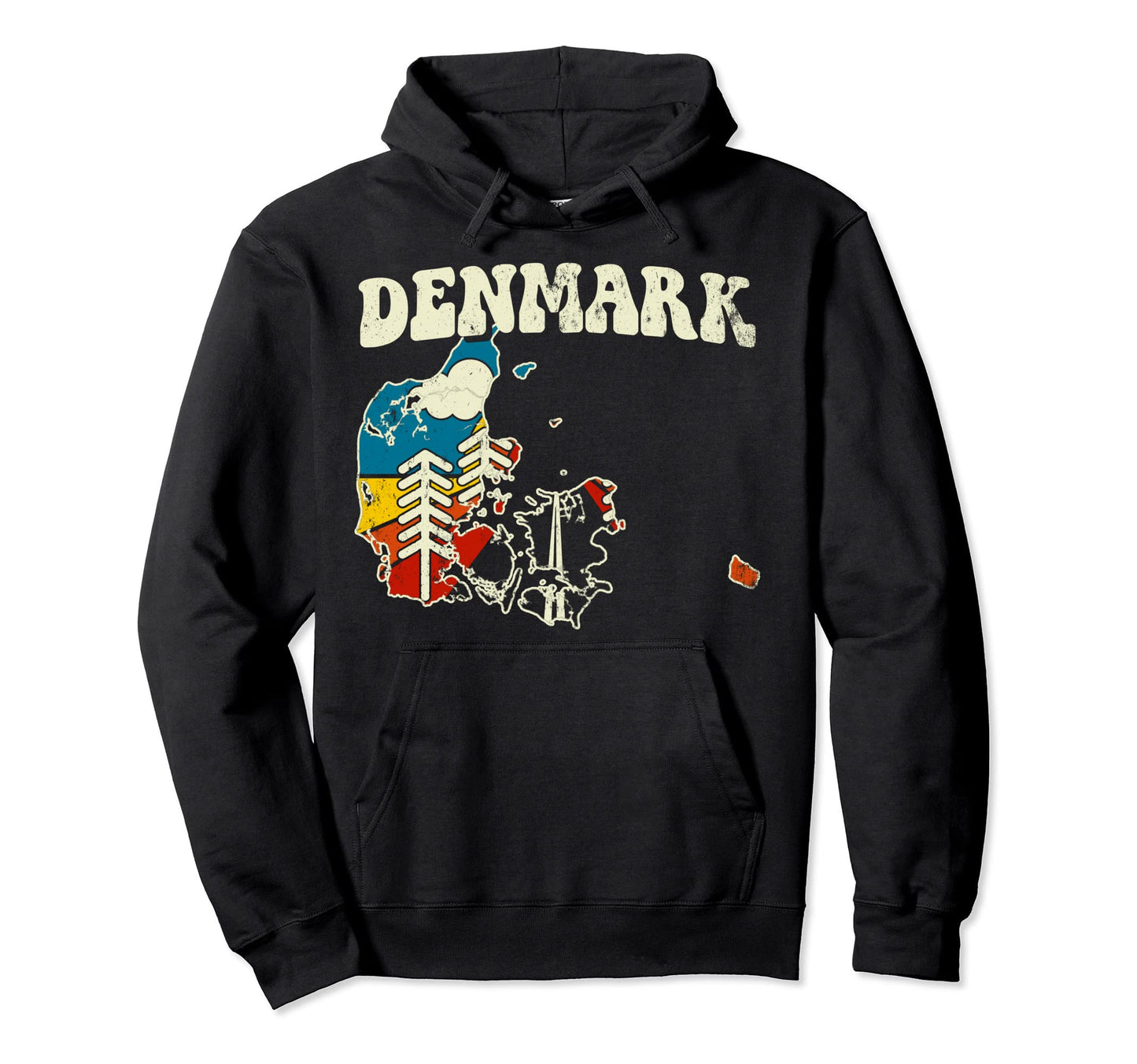 Denmark Danish Country Rainbow 70S Map Hoodie - Fun Novelty Design Unisex - T-Shirt, Sweatshirt, Hoodie