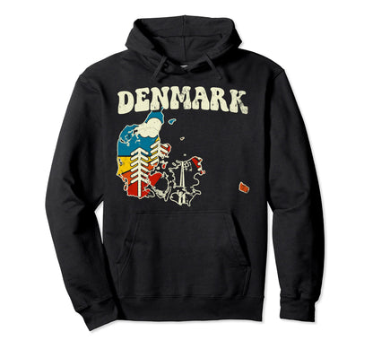 Denmark Danish Country Rainbow 70S Map Hoodie - Fun Novelty Design Unisex - T-Shirt, Sweatshirt, Hoodie
