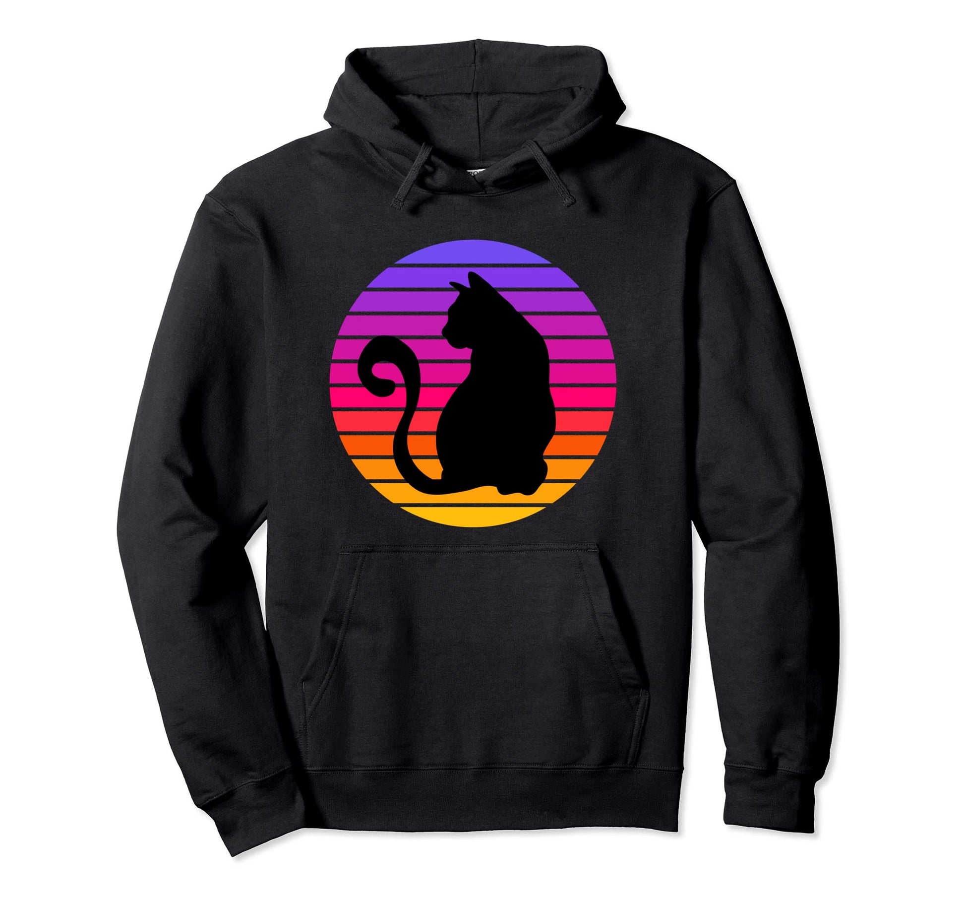 Cat Silhouette Rainbow Sunset Hoodie - Casual Everyday Wear for Adults - T-Shirt, Sweatshirt, Hoodie