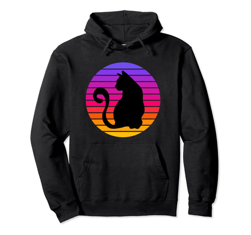 Cat Silhouette Rainbow Sunset Hoodie - Casual Everyday Wear for Adults - T-Shirt, Sweatshirt, Hoodie