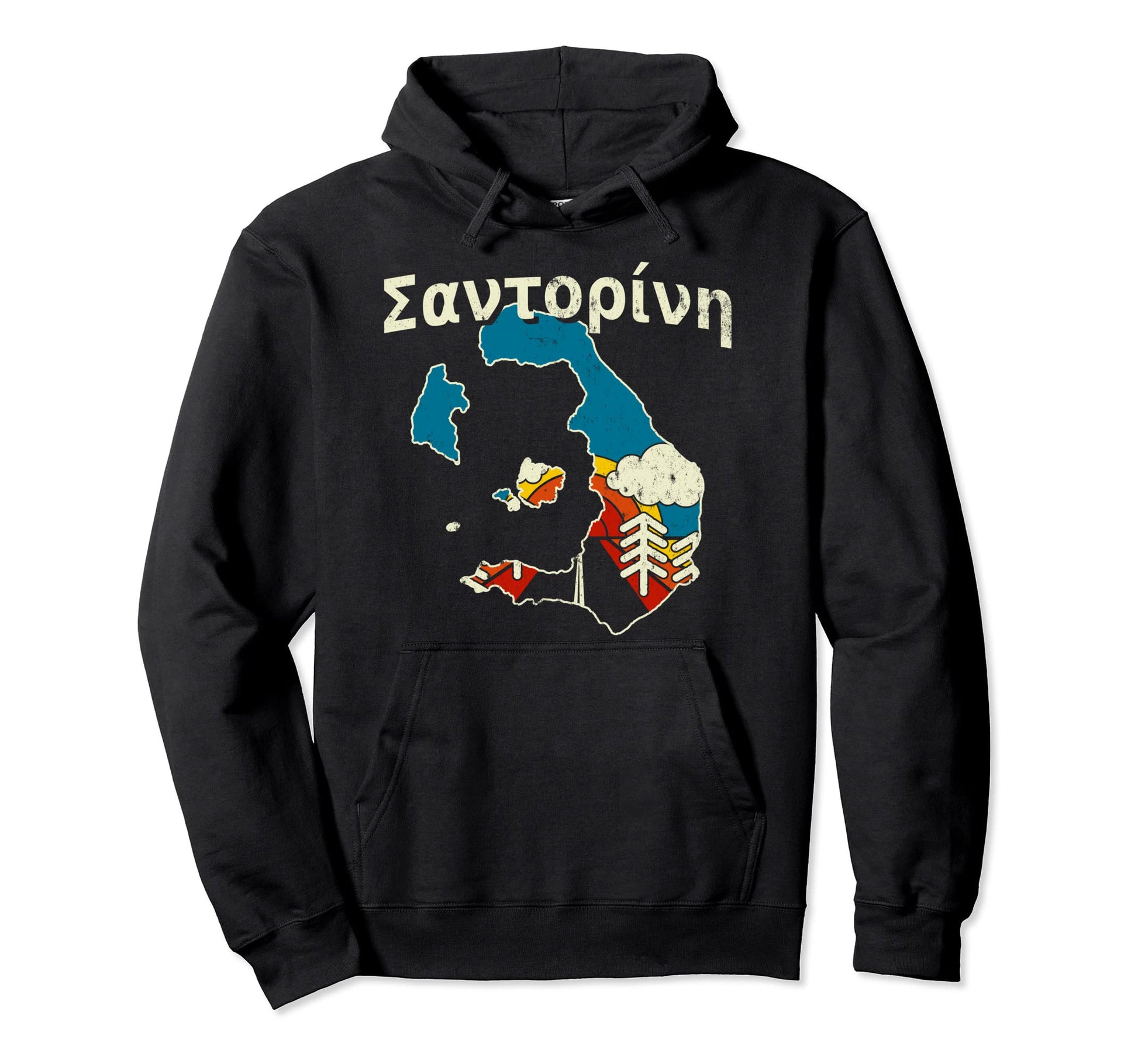 Santorini Greece Greek Island Rainbow Hoodie - Trendy Graphic for Adults - T-Shirt, Sweatshirt, Hoodie