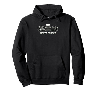 Never Forget Phone Typewriter Camera Hoodie - Custom Art Print for Adults - T-Shirt, Sweatshirt, Hoodie