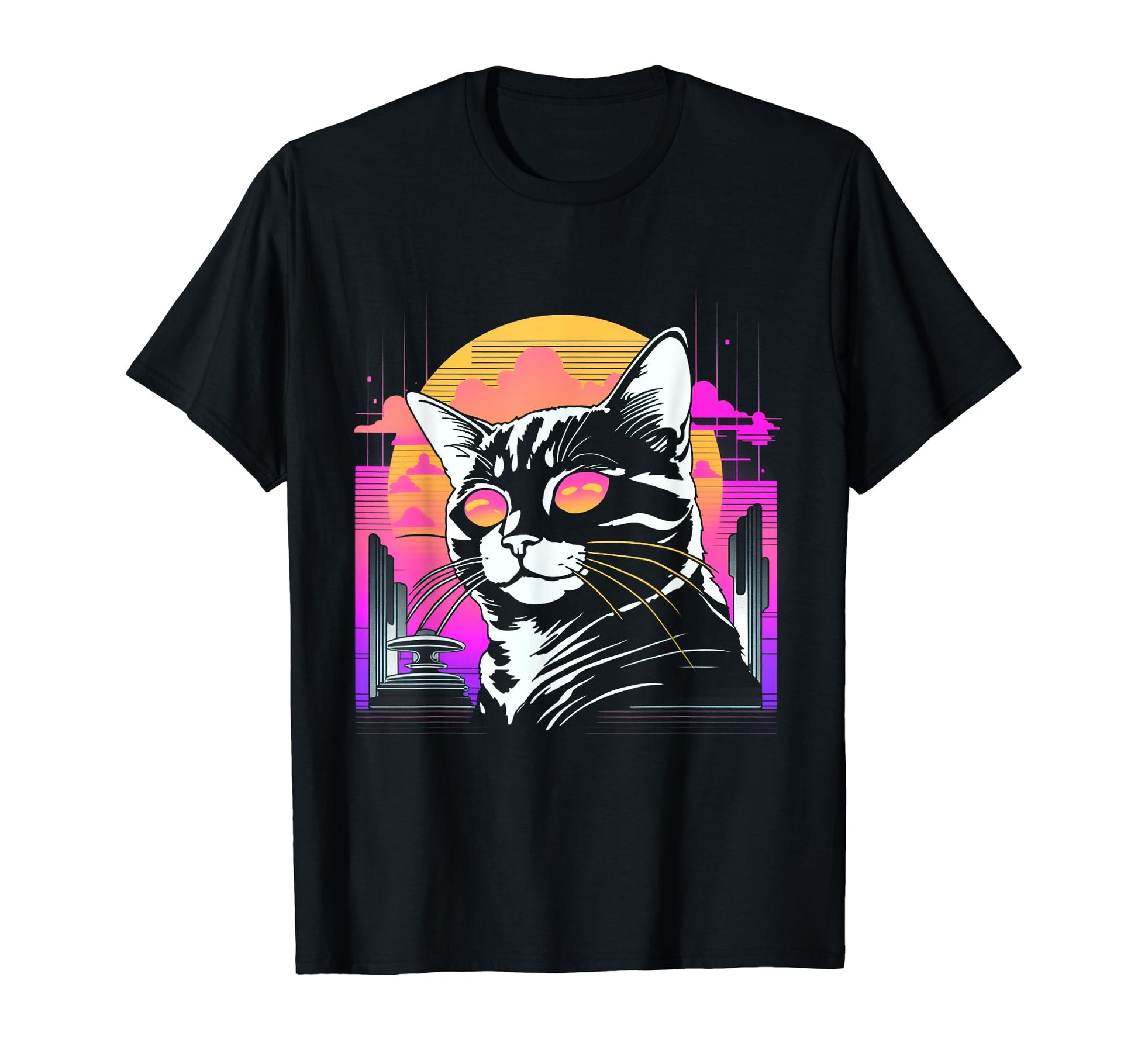 Sunset Vaporwave Aesthetics Cat T-Shirt - Aesthetic Graphic Unisex - T-Shirt, Sweatshirt, Hoodie