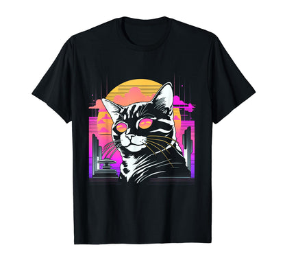 Sunset Vaporwave Aesthetics Cat T-Shirt - Aesthetic Graphic Unisex - T-Shirt, Sweatshirt, Hoodie