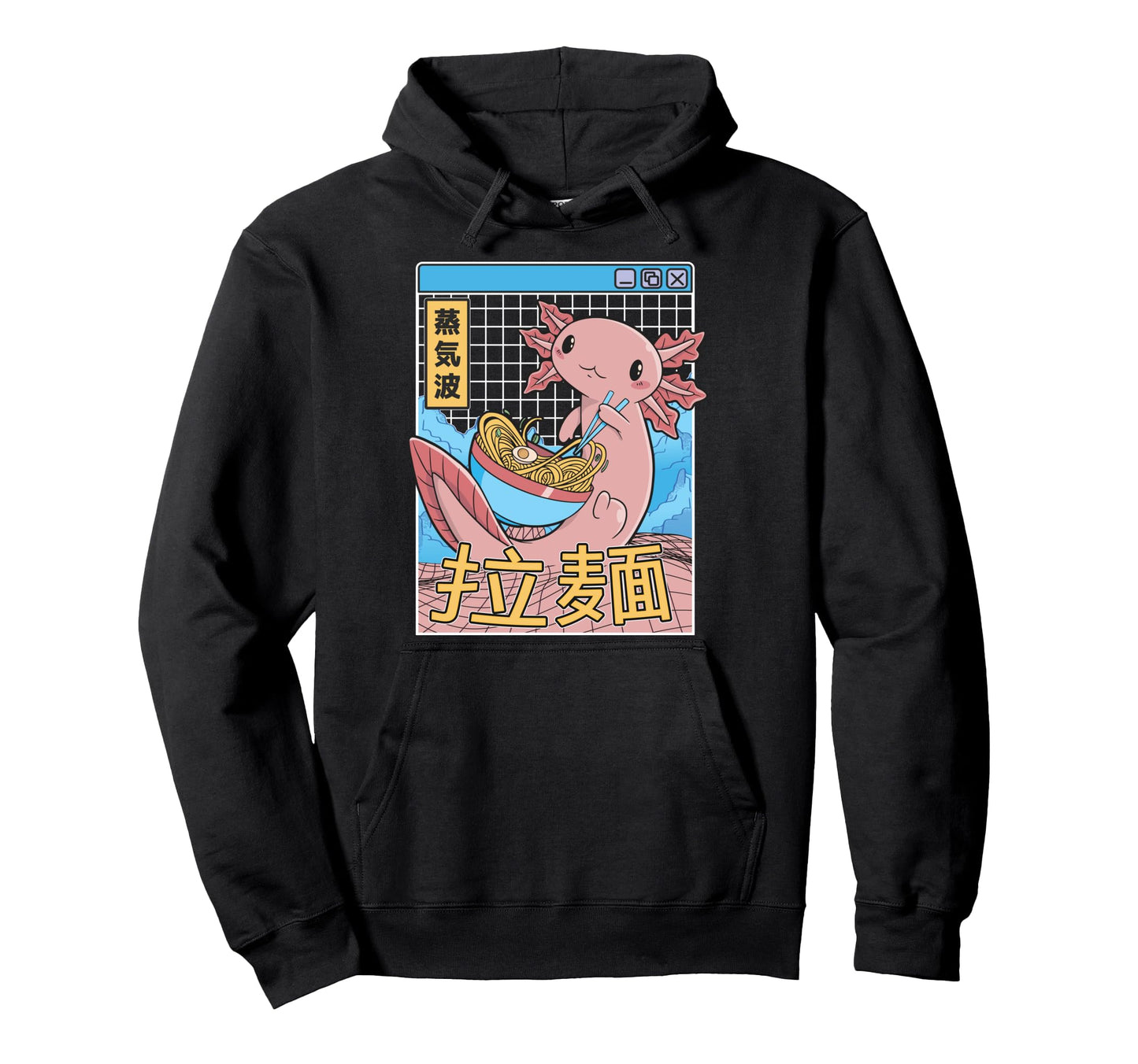 Axolotl Eating Ramen Japan 80S Otaku Hoodie - Trendy Graphic Unisex - T-Shirt, Sweatshirt, Hoodie
