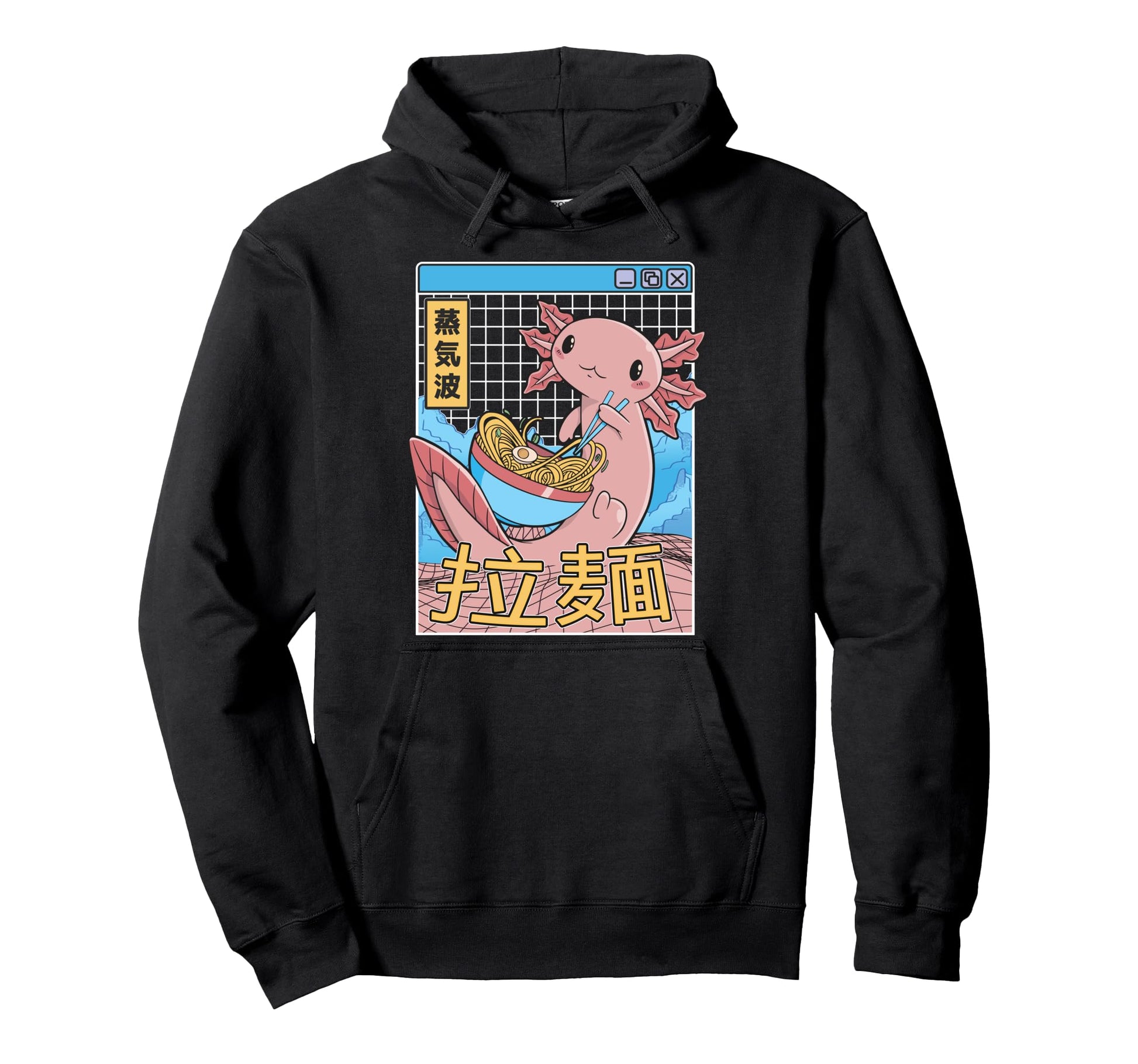 Axolotl Eating Ramen Japan 80S Otaku Hoodie - Trendy Graphic Unisex - T-Shirt, Sweatshirt, Hoodie