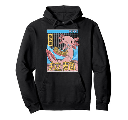 Axolotl Eating Ramen Japan 80S Otaku Hoodie - Trendy Graphic Unisex - T-Shirt, Sweatshirt, Hoodie