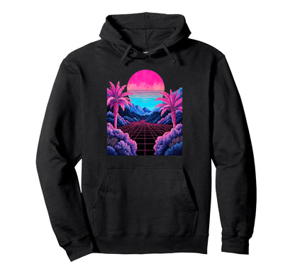 80S Vaporwave Aesthetic Palm Trees Sunset Hoodie - Novelty Apparel Unisex - T-Shirt, Sweatshirt, Hoodie