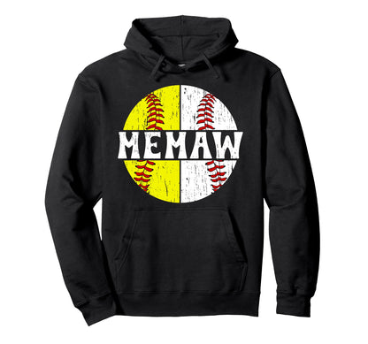 Softball Baseball Memaw Baseball Softball Hoodie - Custom Art Print Unisex - T-Shirt, Sweatshirt, Hoodie