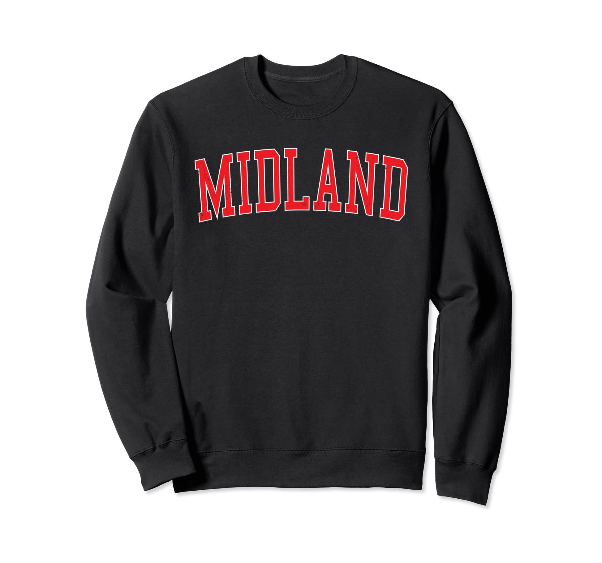 Midland Tx Varsity Red Text Sweatshirt - Aesthetic Graphic Unisex - T-Shirt, Sweatshirt, Hoodie