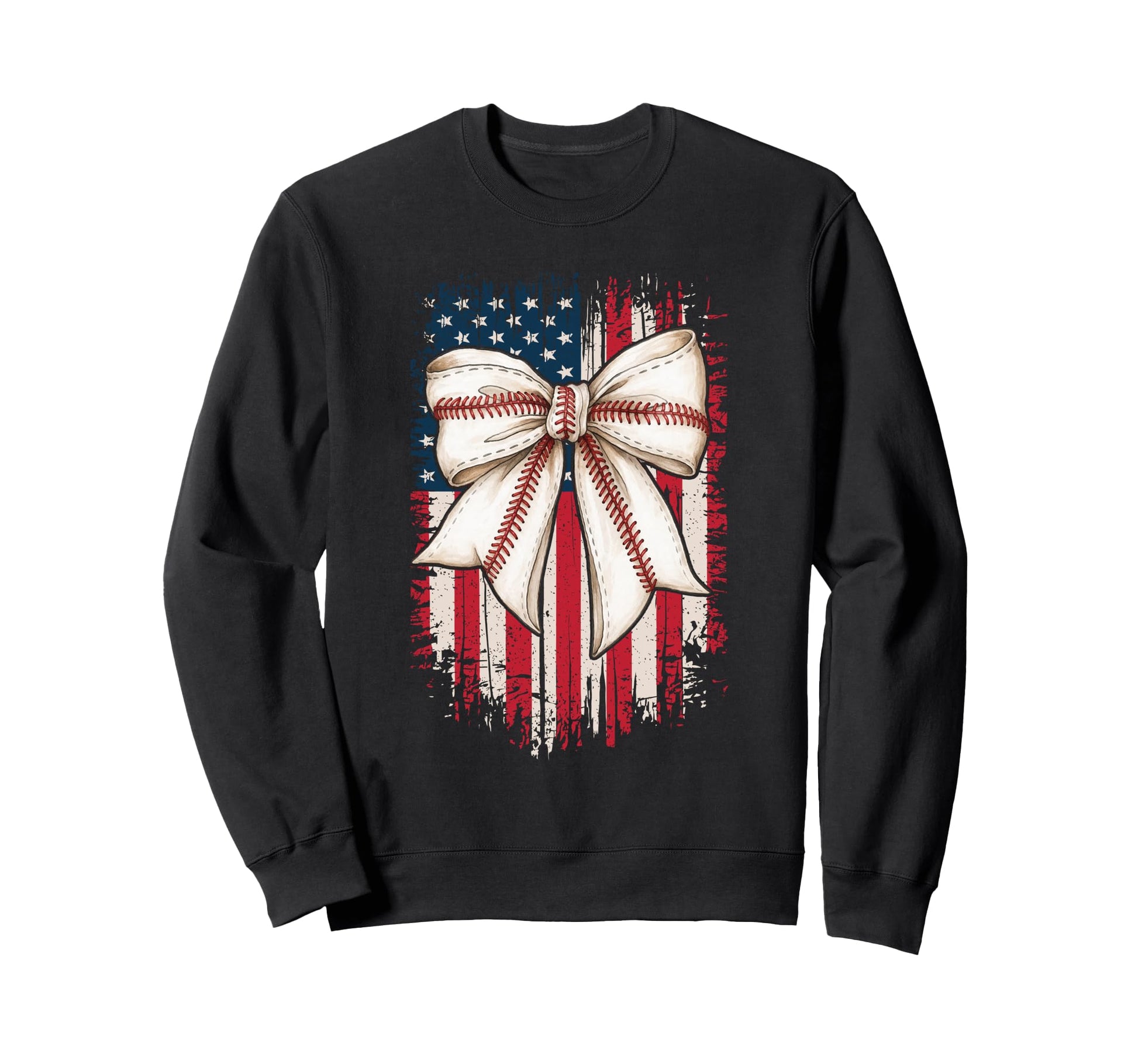 Baseball Bow Patriotic Usa Flag Sweatshirt - Unique Graphic Men Women - T-Shirt, Sweatshirt, Hoodie