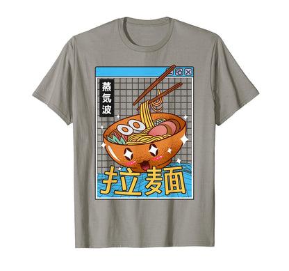 Ramen Noodles Bowl Kawaii Grid T-Shirt - Minimalist Print for Adults - T-Shirt, Sweatshirt, Hoodie