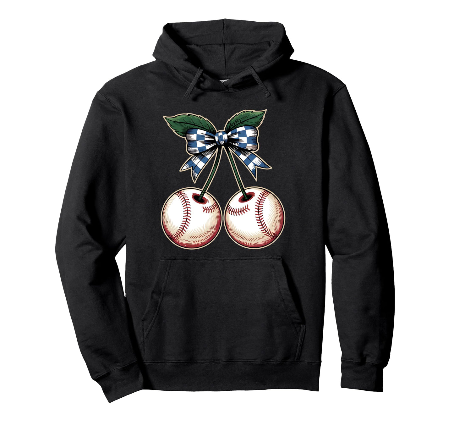 Bow Baseball Cherry Art Sport Hoodie - Streetwear Style for Adults - T-Shirt, Sweatshirt, Hoodie