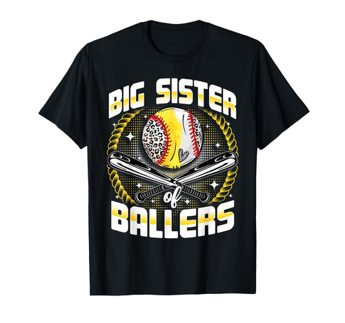 Baseball Softball Big Sister Ballers T-Shirt - Unique Graphic Unisex - T-Shirt, Sweatshirt, Hoodie