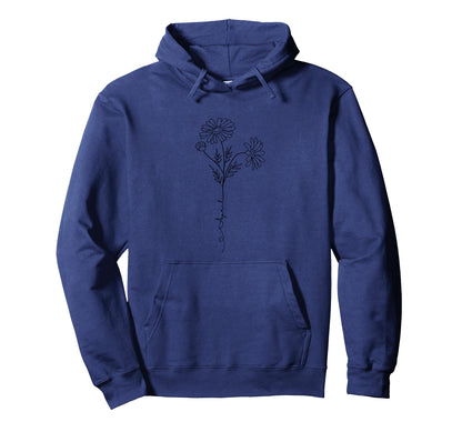 Minimalist Boho Botanical Drawing Daisy Hoodie - Graphic Print for Adults - T-Shirt, Sweatshirt, Hoodie