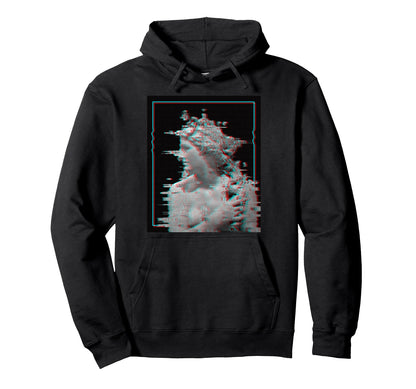 Greek Statue Glitch Vaporwave Hoodie - Minimalist Print for Adults - T-Shirt, Sweatshirt, Hoodie
