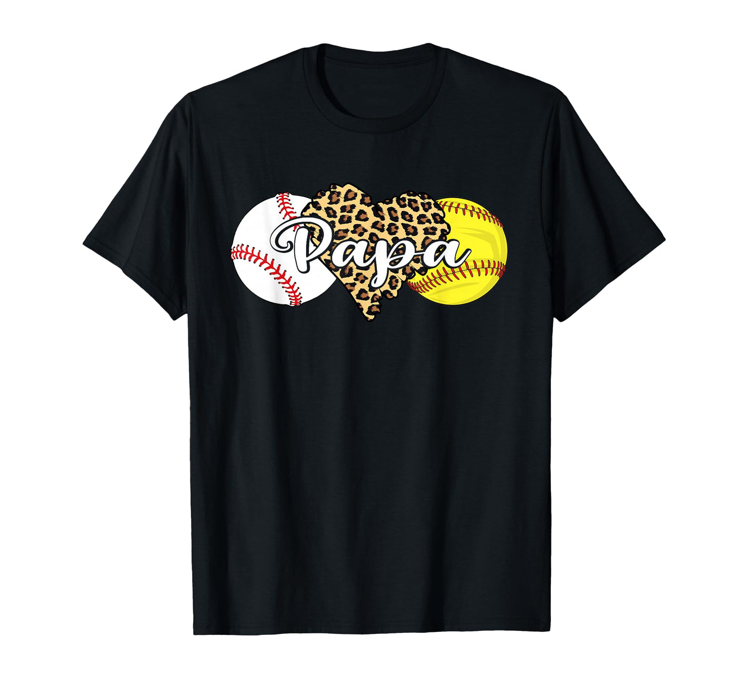 Papa Baseball Softball Leopard Heart T-Shirt - Novelty Apparel Men Women - T-Shirt, Sweatshirt, Hoodie