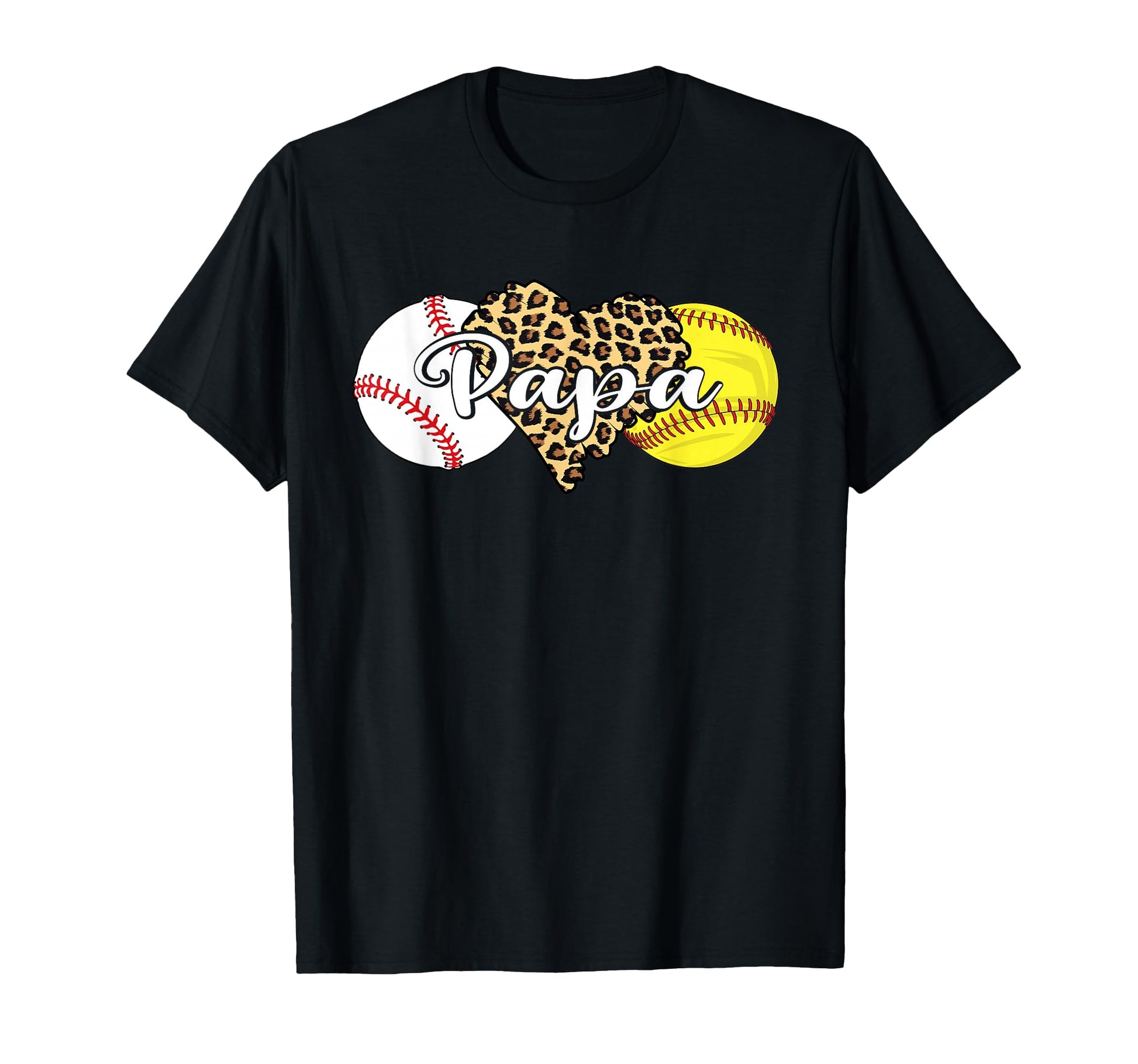 Papa Baseball Softball Leopard Heart T-Shirt - Novelty Apparel Men Women - T-Shirt, Sweatshirt, Hoodie