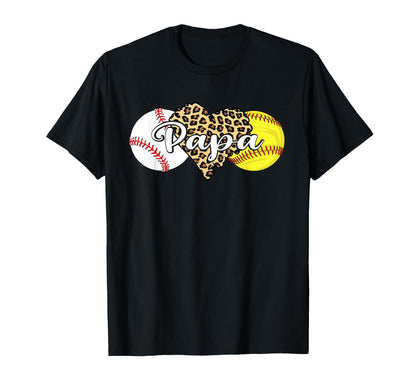 Papa Baseball Softball Leopard Heart T-Shirt - Novelty Apparel Men Women - T-Shirt, Sweatshirt, Hoodie