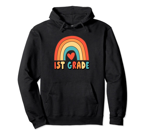 1St Grade Rainbow Heart 70S Boho Hoodie - Fun Novelty Design Unisex - T-Shirt, Sweatshirt, Hoodie