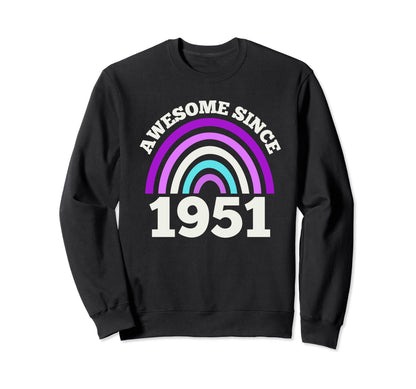 Awesome Since 1951 Purple Rainbow Sweatshirt - Minimalist Print for Adults - T-Shirt, Sweatshirt, Hoodie