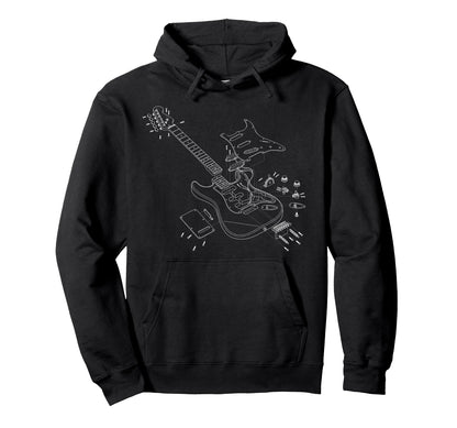 Rock Guitar Sketch Rock Music Lover Hoodie - Trendy Graphic Men Women - T-Shirt, Sweatshirt, Hoodie