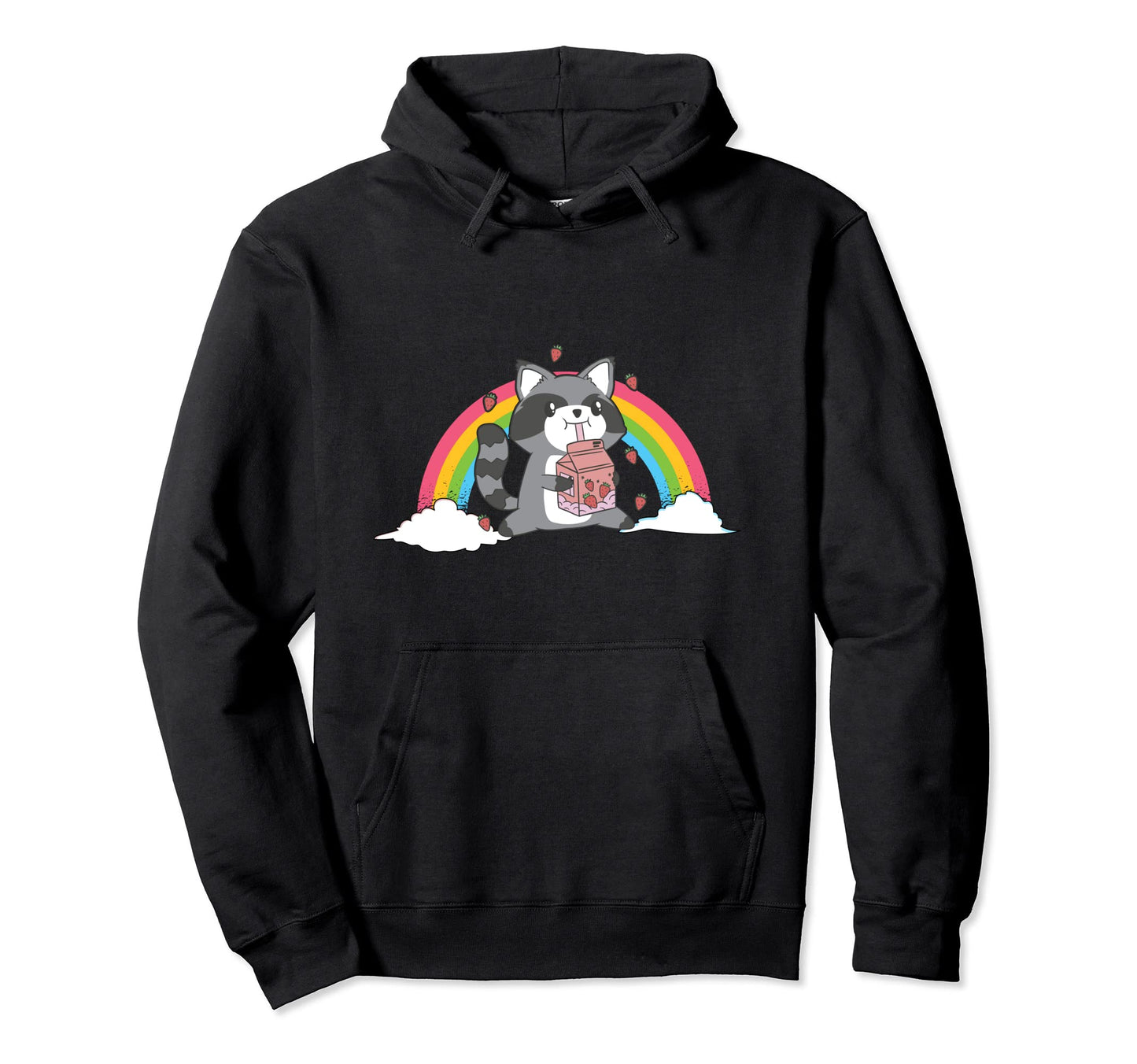 Rainbow Cat Raccoon Drinks Milk Hoodie - Aesthetic Graphic for Adults - T-Shirt, Sweatshirt, Hoodie