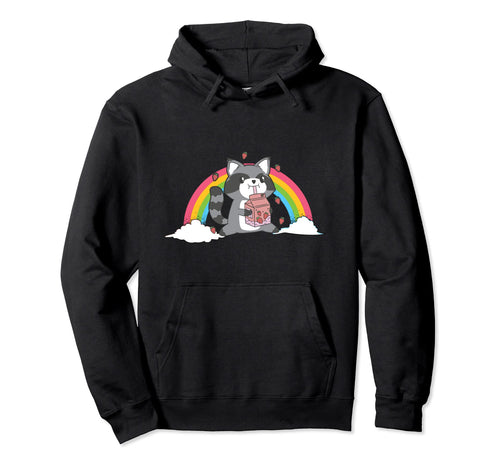 Rainbow Cat Raccoon Drinks Milk Hoodie - Aesthetic Graphic for Adults - T-Shirt, Sweatshirt, Hoodie
