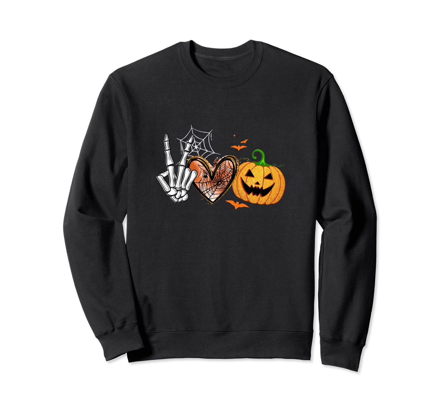 Peace Love Pumpkin Skeleton Sweatshirt - Minimalist Print Men Women - T-Shirt, Sweatshirt, Hoodie