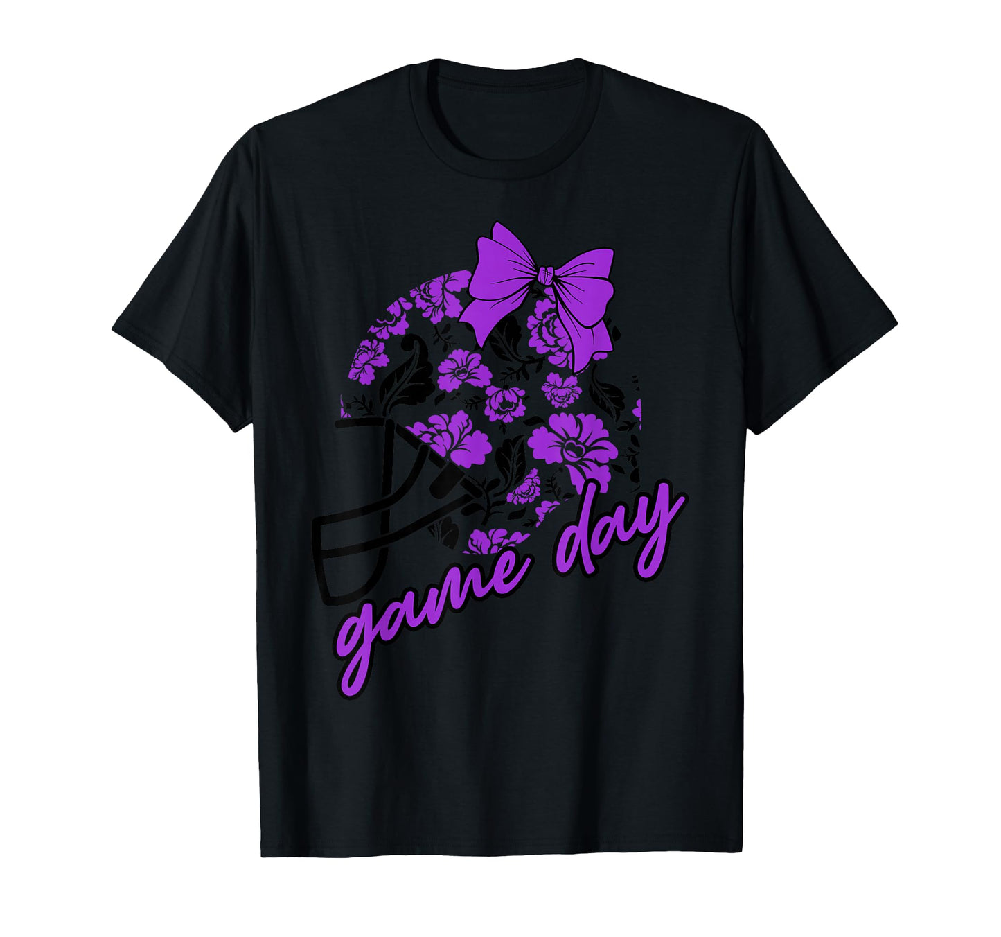 Purple Game Day Football Mom Floral Helmet T-Shirt - Trendy Graphic Unisex - T-Shirt, Sweatshirt, Hoodie
