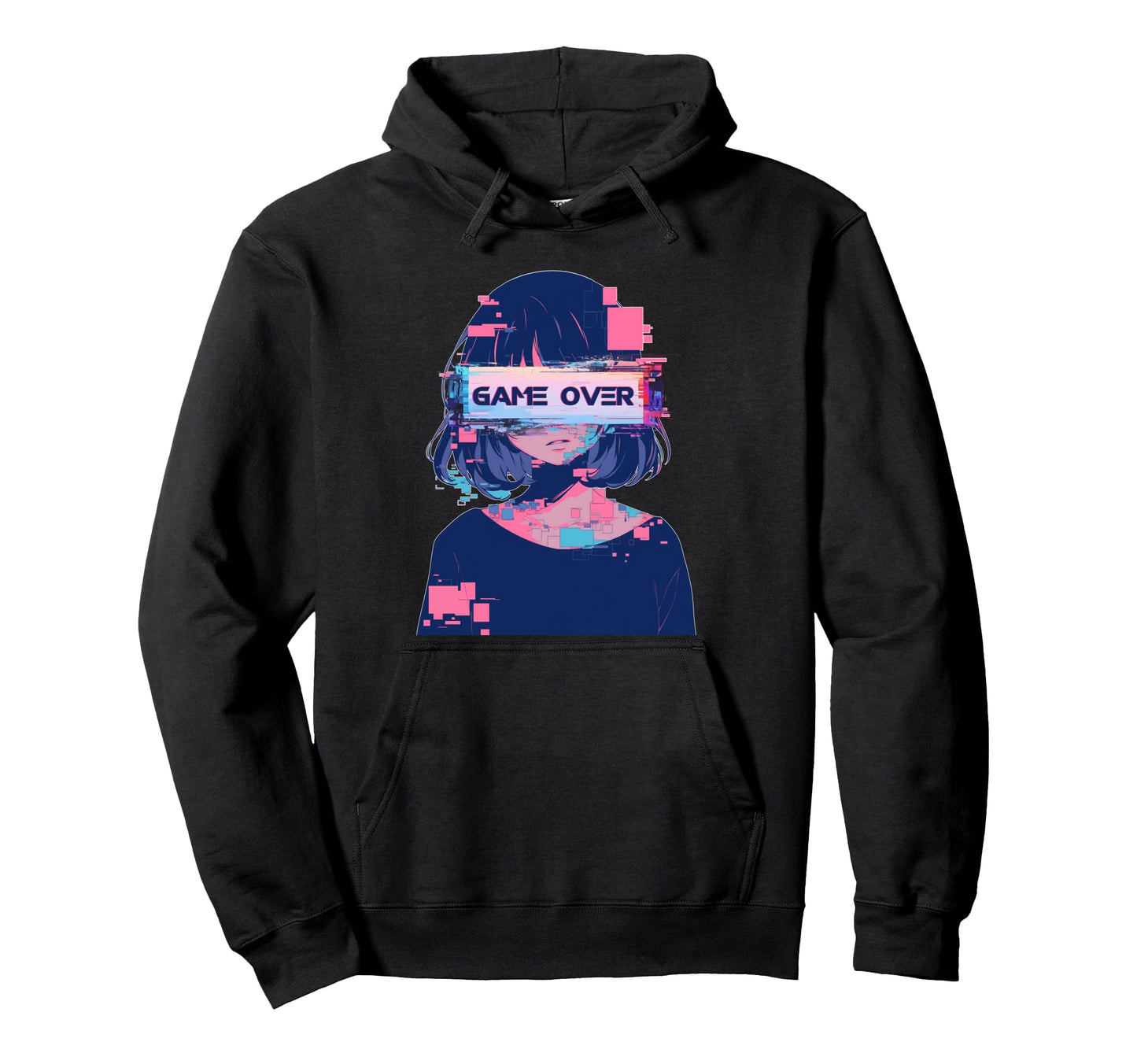 Game Over Sad Anime Vaporwave Glitch Hoodie - Custom Art Print Men Women - T-Shirt, Sweatshirt, Hoodie