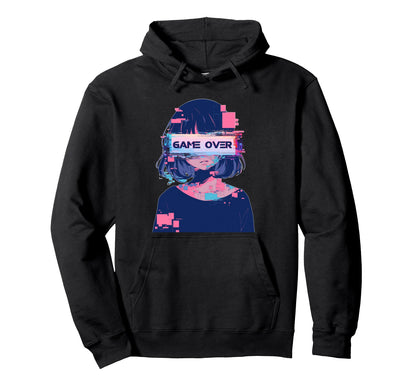 Game Over Sad Anime Vaporwave Glitch Hoodie - Custom Art Print Men Women - T-Shirt, Sweatshirt, Hoodie