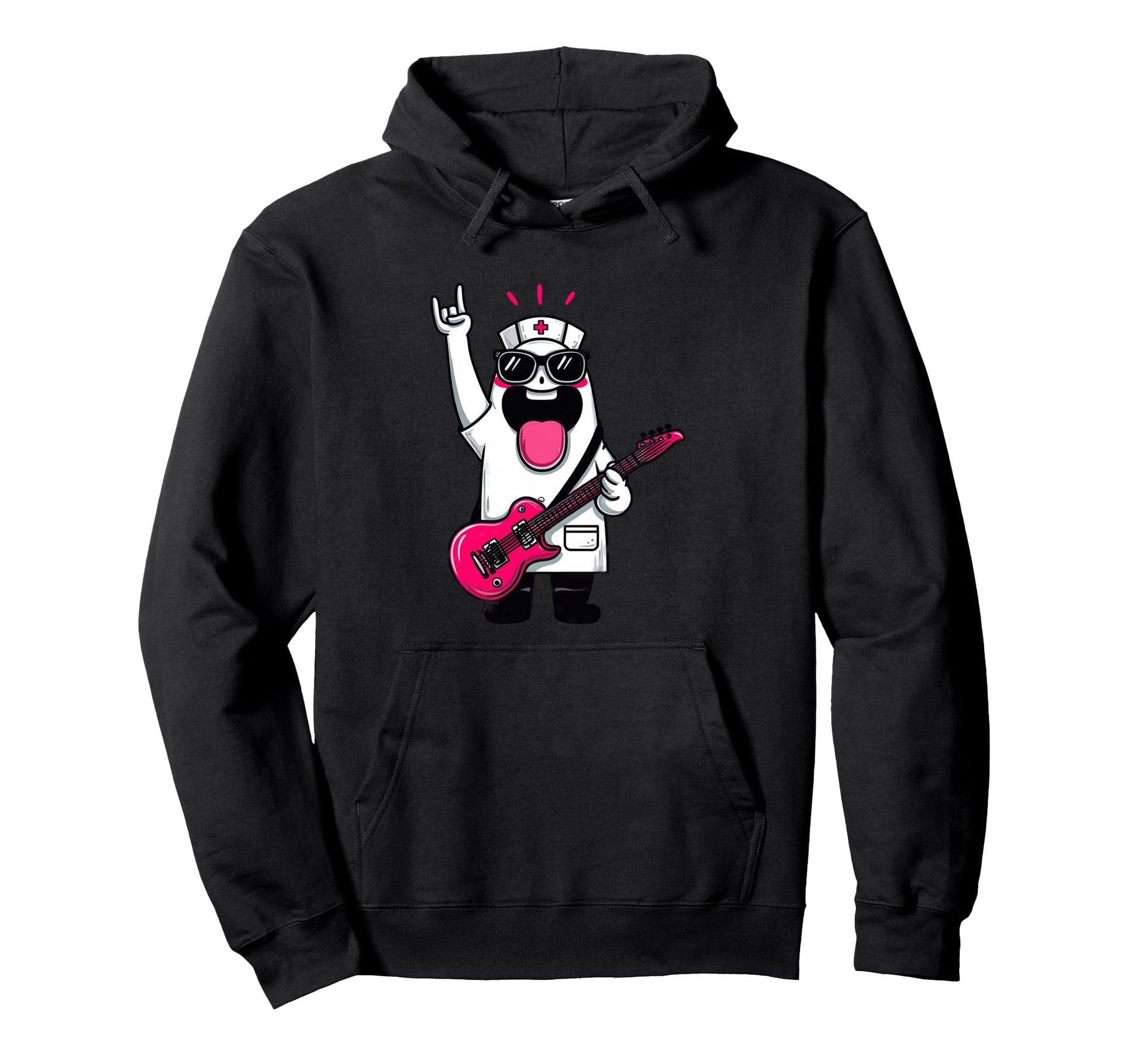 Funny Cartoon Ghost Nurse Rock Music Hoodie - Unique Graphic for Adults - T-Shirt, Sweatshirt, Hoodie