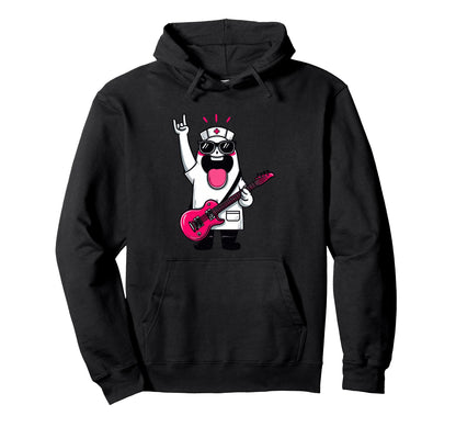 Funny Cartoon Ghost Nurse Rock Music Hoodie - Unique Graphic for Adults - T-Shirt, Sweatshirt, Hoodie