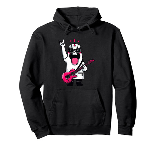 Funny Cartoon Ghost Nurse Rock Music Hoodie - Unique Graphic for Adults - T-Shirt, Sweatshirt, Hoodie