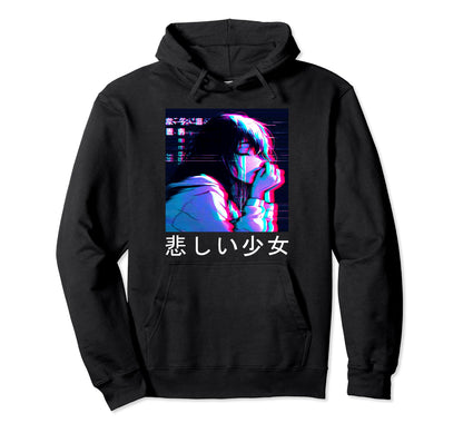 Sad Anime Aesthetic Vaporwave Japanese Hoodie - Custom Art Print Unisex - T-Shirt, Sweatshirt, Hoodie