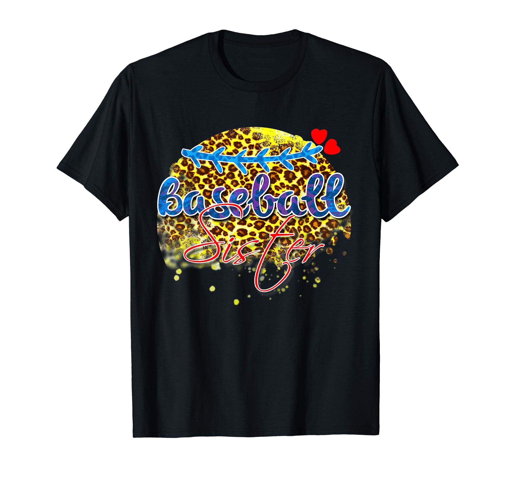 Baseball Sister Leopard Heart Funny T-Shirt - Trendy Graphic Unisex - T-Shirt, Sweatshirt, Hoodie
