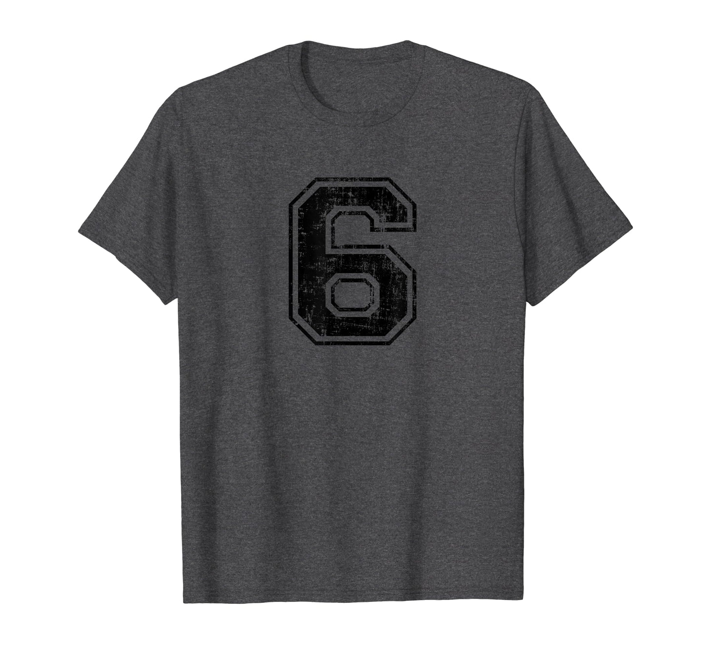 Number 6 Six Varsity Distressed T-Shirt - Minimalist Print for Adults - T-Shirt, Sweatshirt, Hoodie