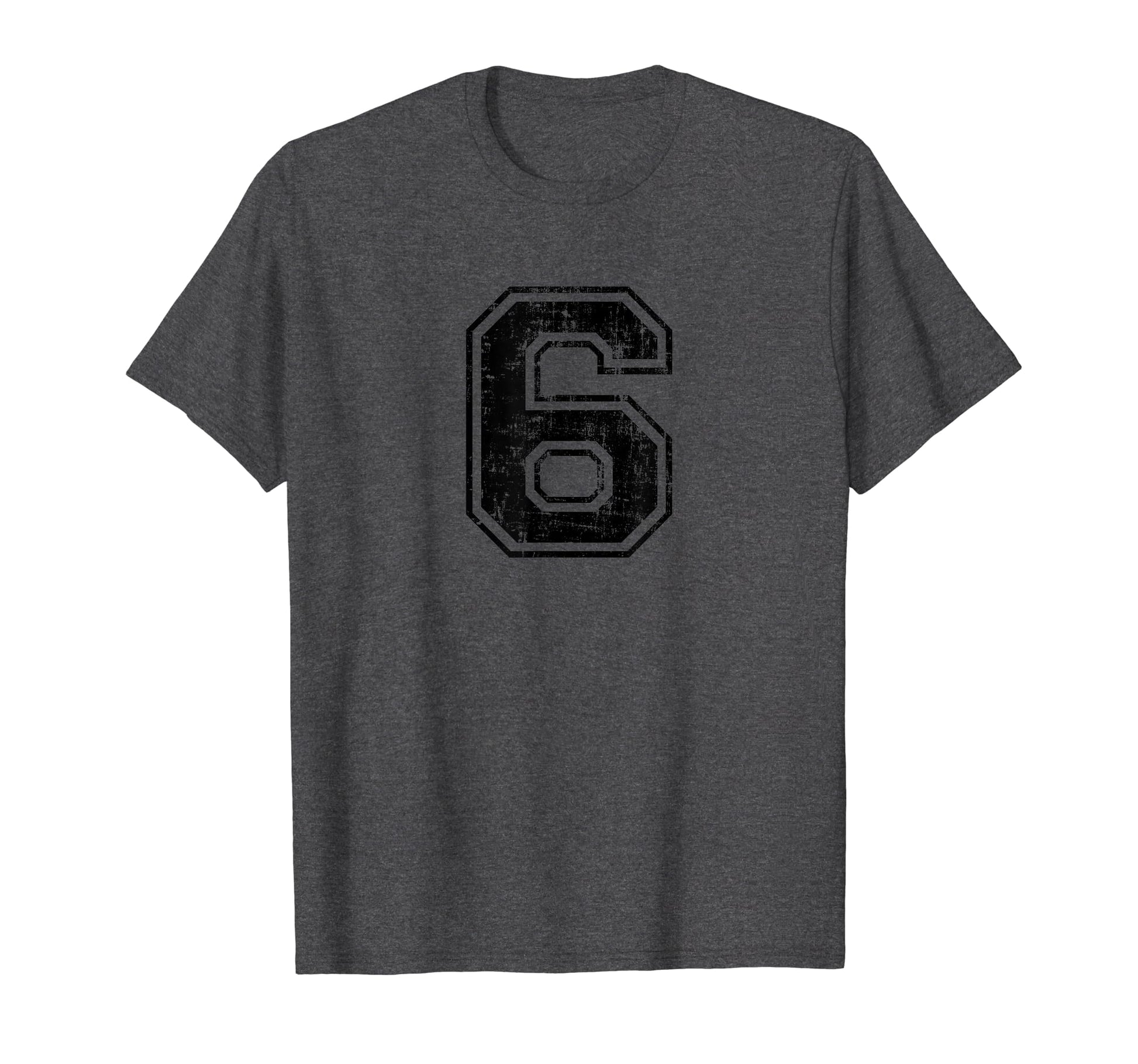 Number 6 Six Varsity Distressed T-Shirt - Minimalist Print for Adults - T-Shirt, Sweatshirt, Hoodie
