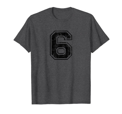 Number 6 Six Varsity Distressed T-Shirt - Minimalist Print for Adults - T-Shirt, Sweatshirt, Hoodie