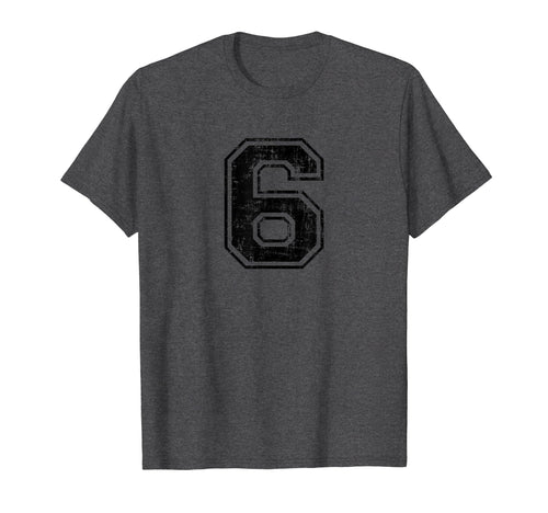Number 6 Six Varsity Distressed T-Shirt - Minimalist Print for Adults - T-Shirt, Sweatshirt, Hoodie