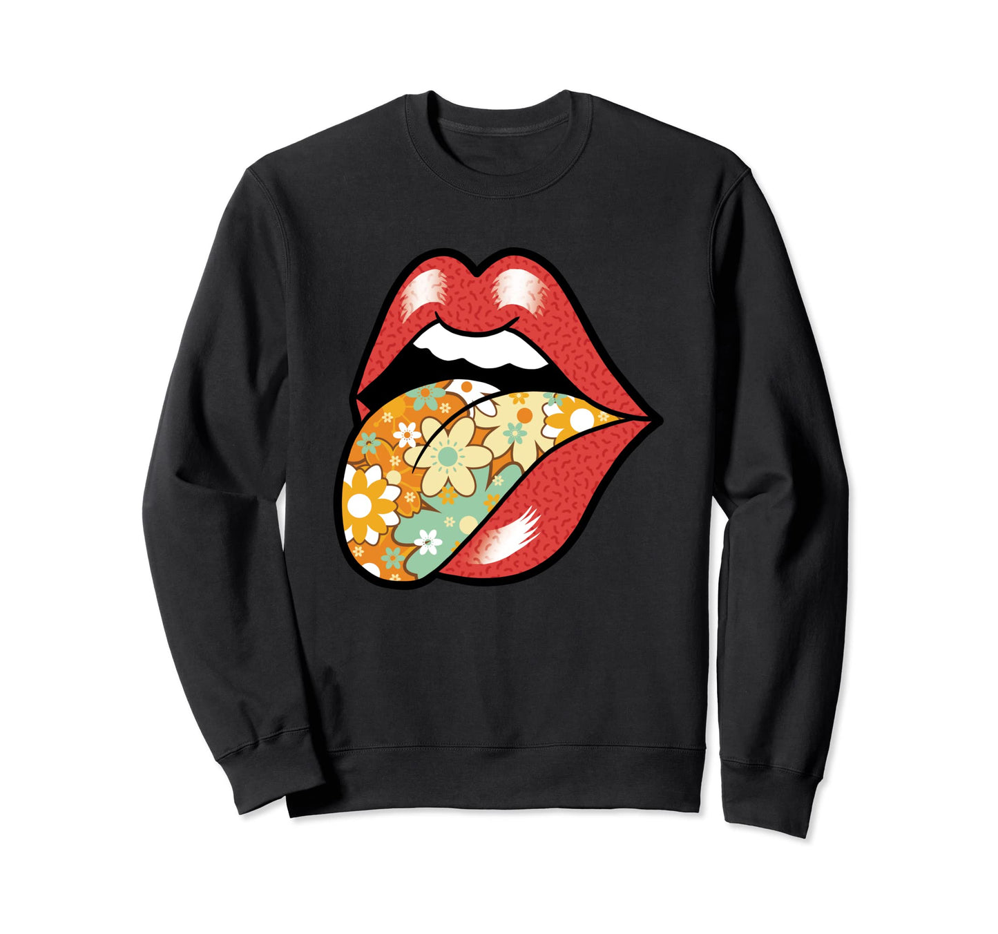 Rock And Roll Red Lips Flower Sweatshirt - Novelty Apparel for Adults - T-Shirt, Sweatshirt, Hoodie