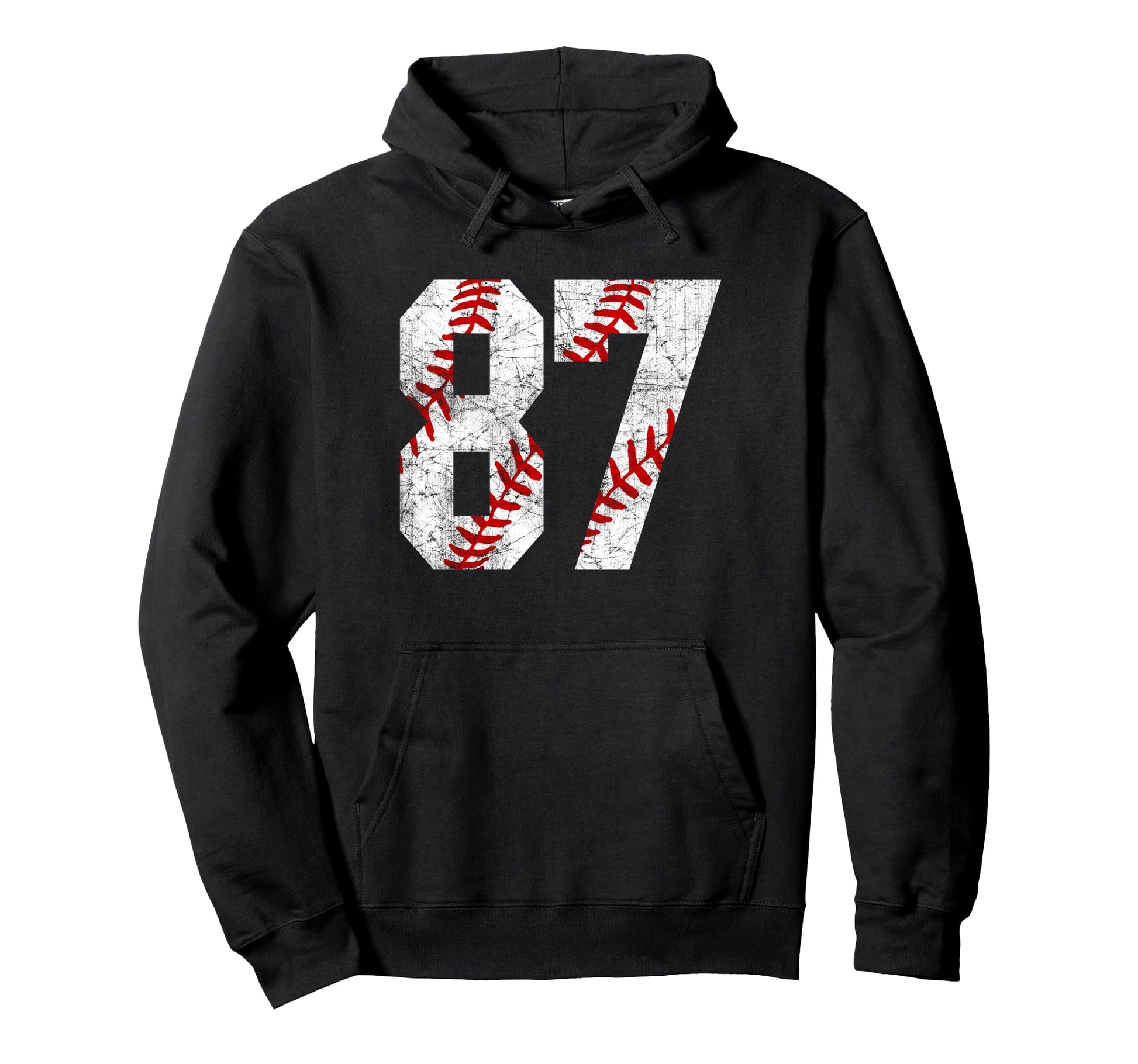 Distressed Baseball Number 87 Jersey Hoodie - Casual Everyday Wear Unisex - T-Shirt, Sweatshirt, Hoodie