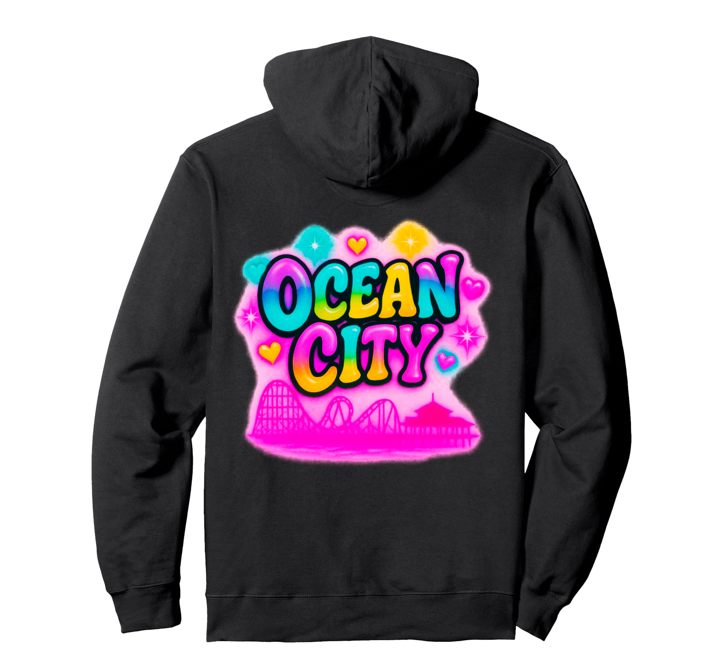 Ocean City Maryland Rainbow Boardwalk Hoodie - Custom Art Print Men Women - T-Shirt, Sweatshirt, Hoodie