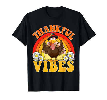 Thankful Vibes Turkey Rainbow T-Shirt - Casual Everyday Wear for Adults - T-Shirt, Sweatshirt, Hoodie