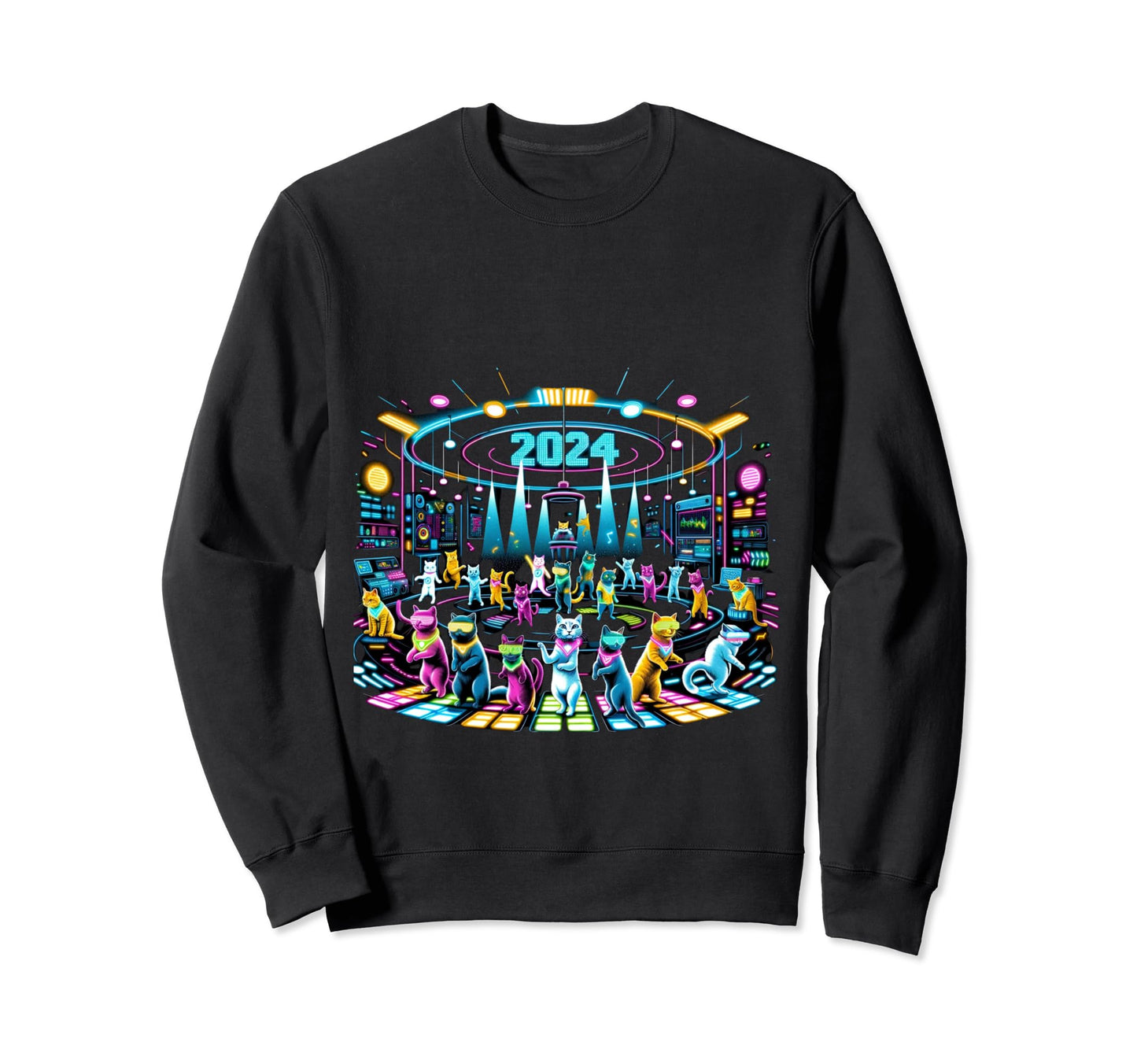 2024 Cat Disco Fever Party Sport Sweatshirt - Trendy Graphic Men Women - T-Shirt, Sweatshirt, Hoodie