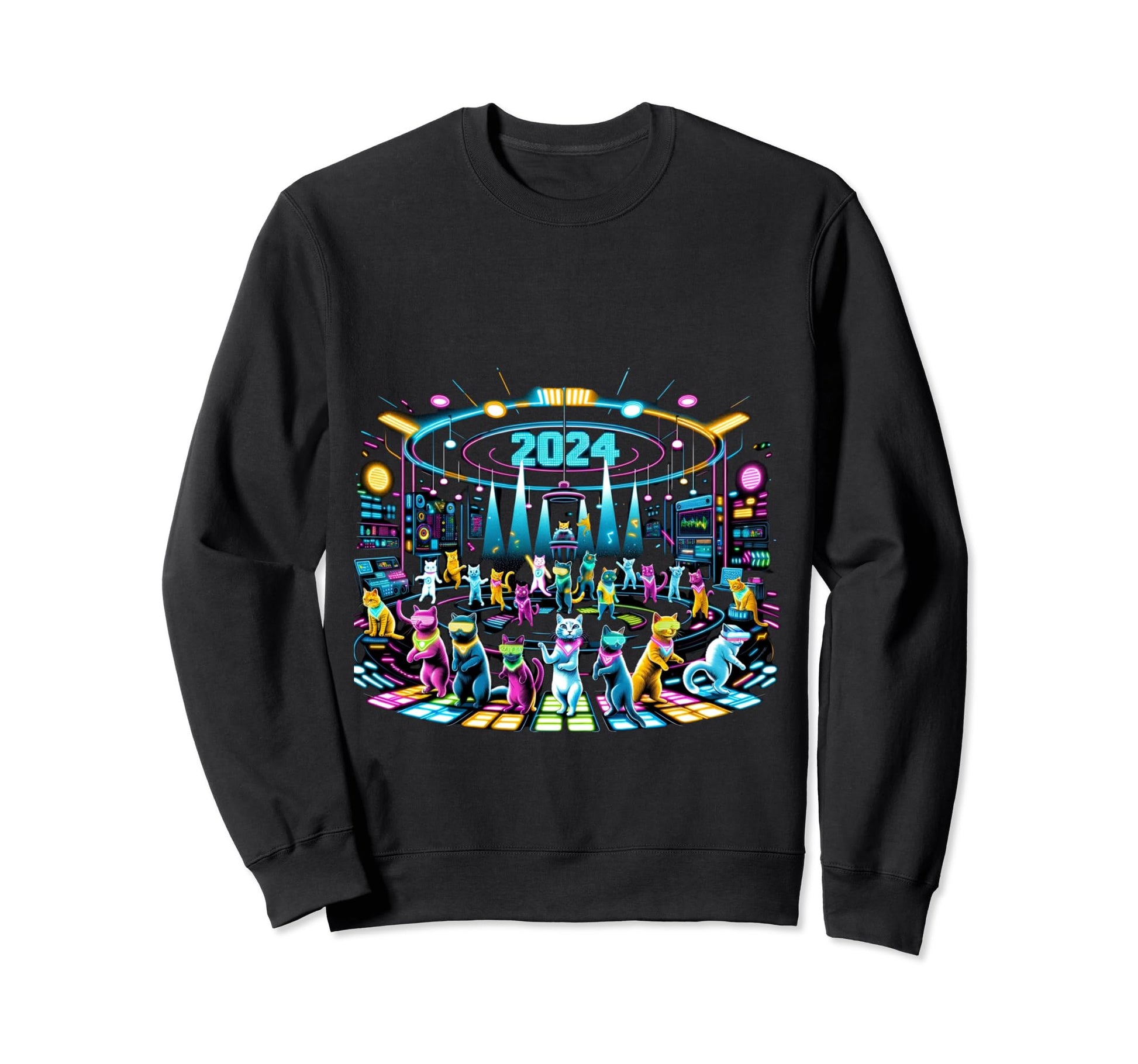 2024 Cat Disco Fever Party Sport Sweatshirt - Trendy Graphic Men Women - T-Shirt, Sweatshirt, Hoodie