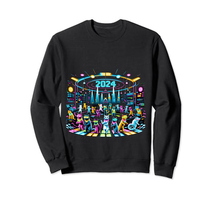 2024 Cat Disco Fever Party Sport Sweatshirt - Trendy Graphic Men Women - T-Shirt, Sweatshirt, Hoodie